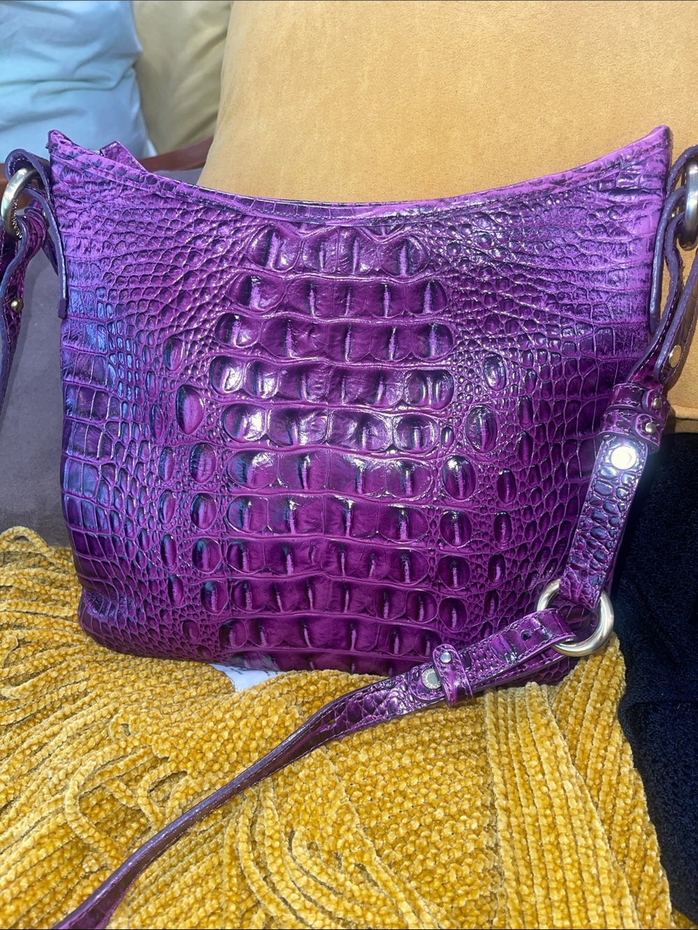 Brahmin Vibrant Purple Croc-Embossed Leather Crossbody - Picture 2 of 5